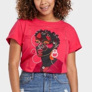 Pink Short Sleeved Artist Designed Graphic T Shirt